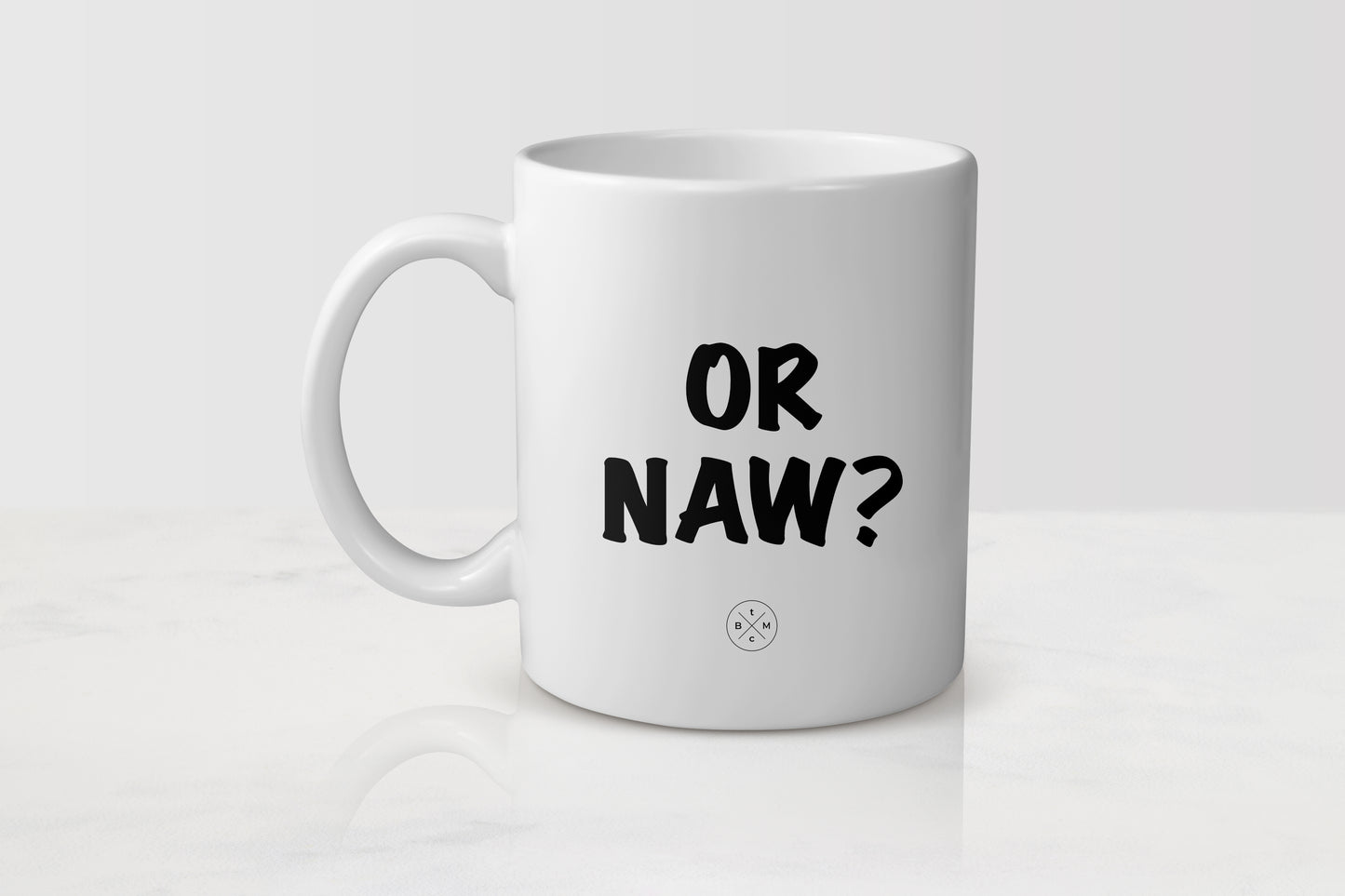 11 ounce white ceramic mug with black text or naw?