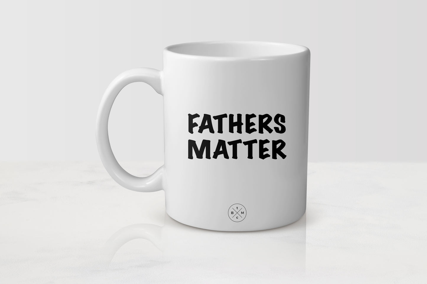11 ounce white ceramic mug with black text fathers matter