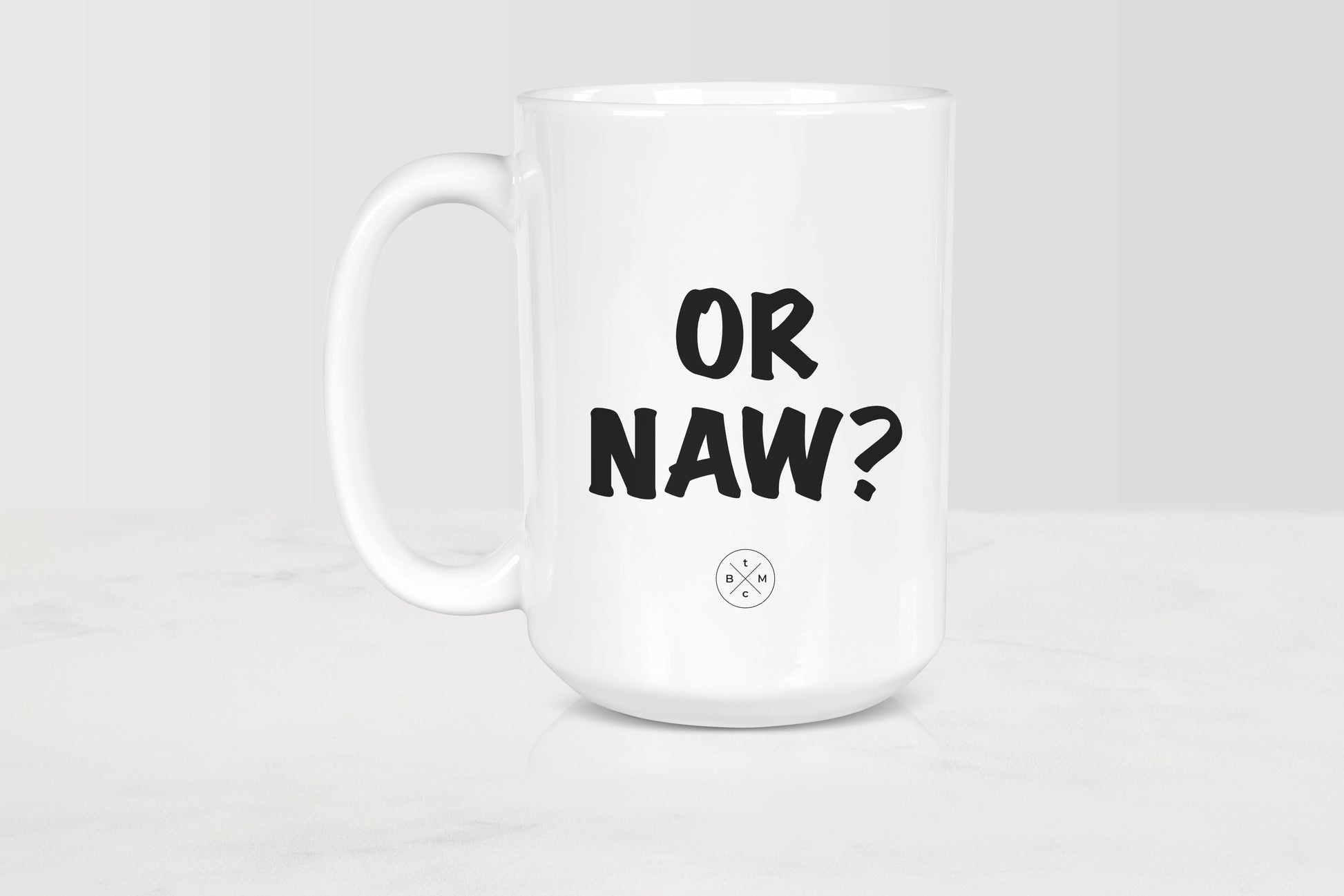 15 ounce white ceramic mug with black text or naw?
