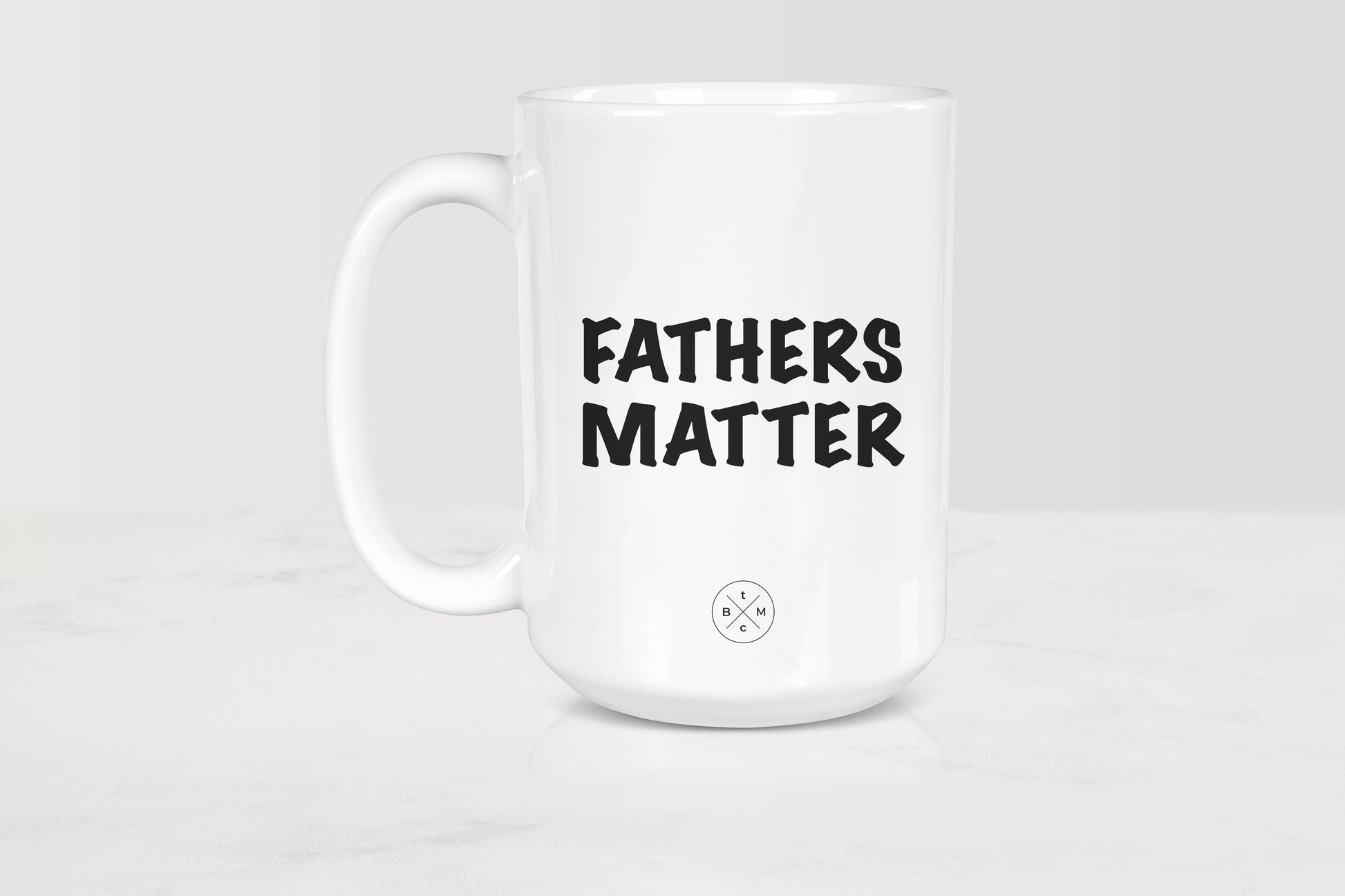 11 ounce white ceramic mug with black text fathers matter