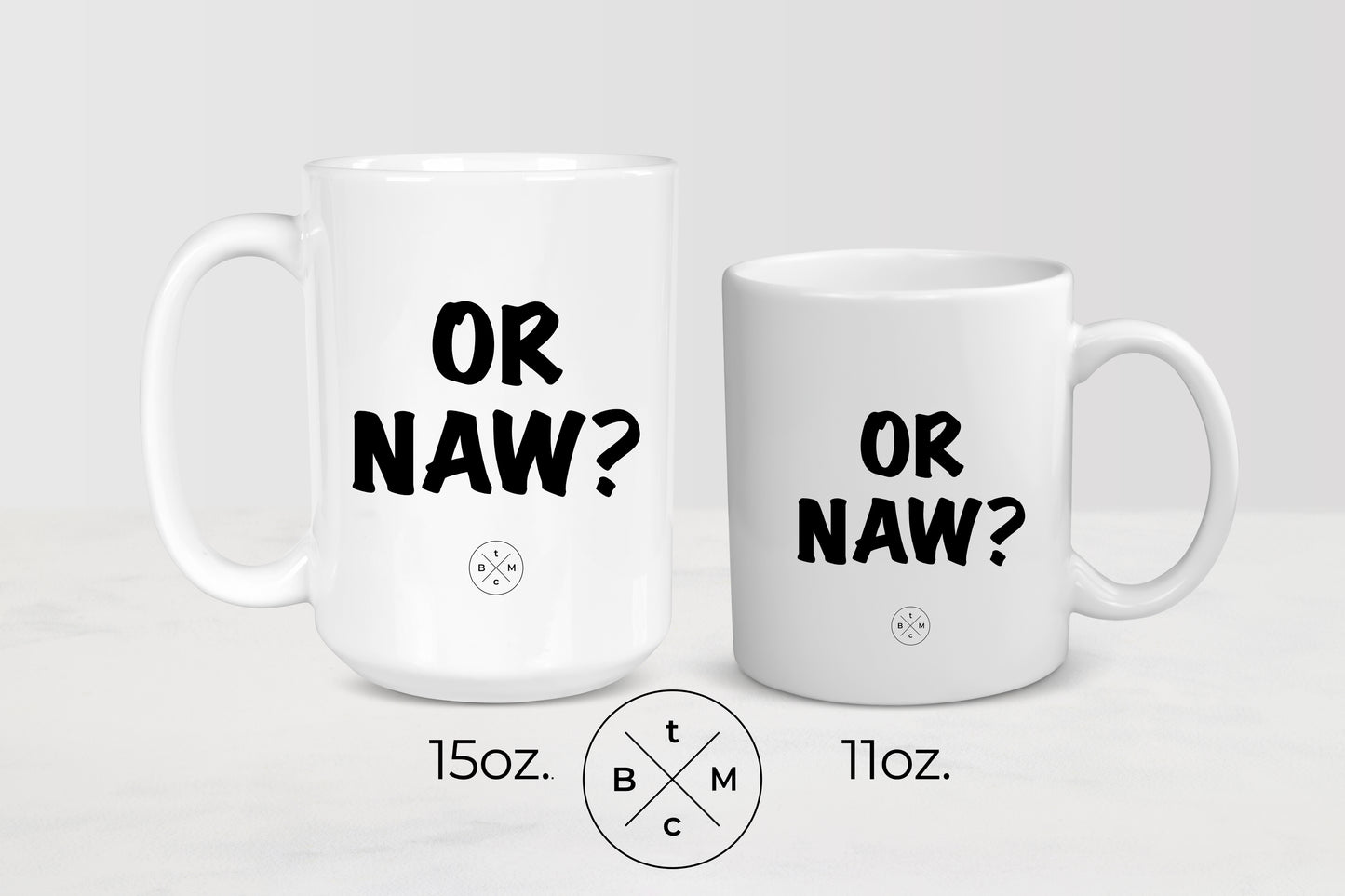 15 ounce and 11 ounce white ceramic mugs with black text or naw?