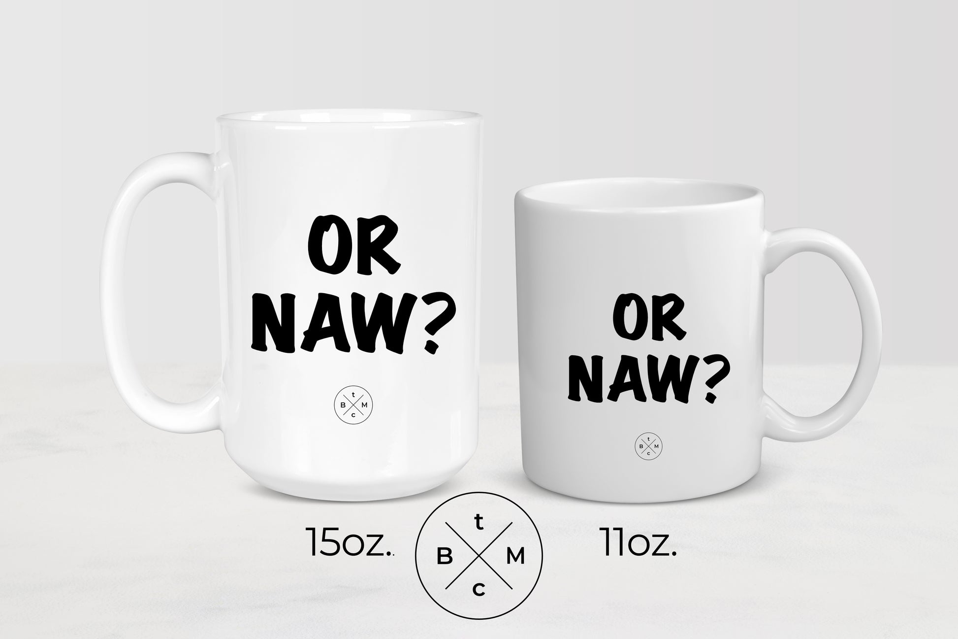 15 ounce and 11 ounce white ceramic mugs with black text or naw?